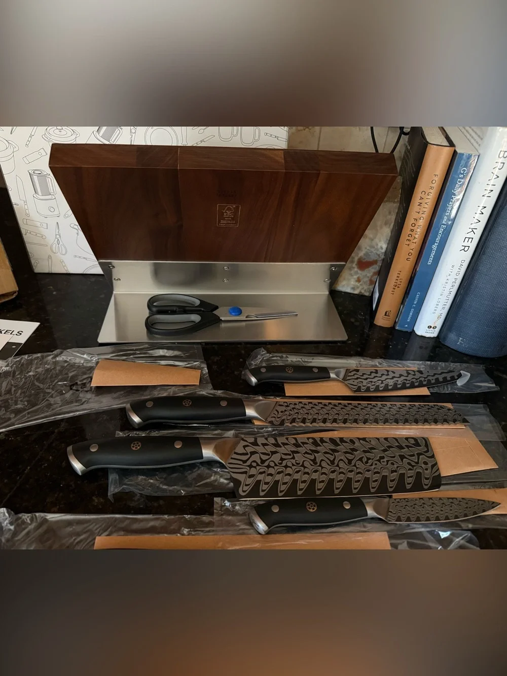 Pro 7-Piece Knife Set with Black Handles and Bamboo Block